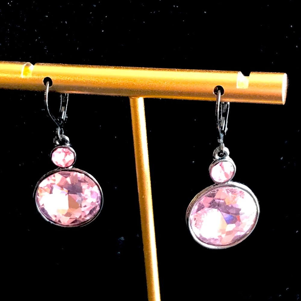 JOAN RIVERS PINK CRYSTALS LEVERBACK PIERCED EARRINGS